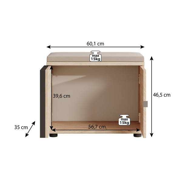 Meubella Schoenenkast Piran - Eiken - 60 cm