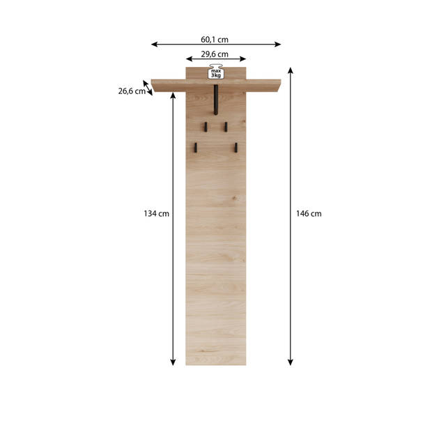 Meubella Kapstok Piran 1 - Eiken - 60 cm