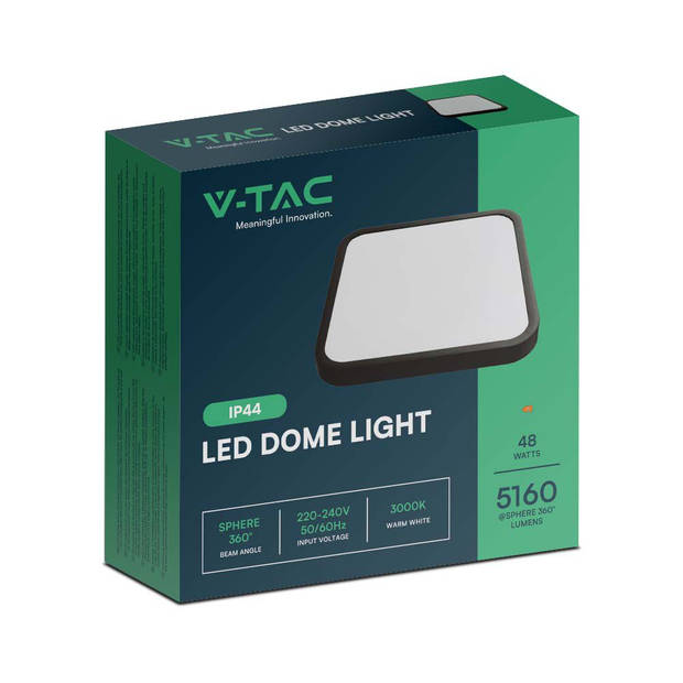 V-TAC VT-8630B-SQ-N LED-koepellampen - Vierkante koepellampen - IP44 - Zwart - 48 Watt - 5160 Lumen - 6500K
