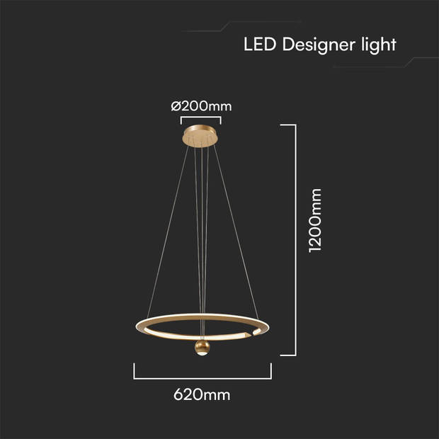 V-TAC VT-10126 Designer plafondlampen - Designer hanglampen - IP20 - Goud borstel - 45 Watt - 5500 Lumen - 3000K