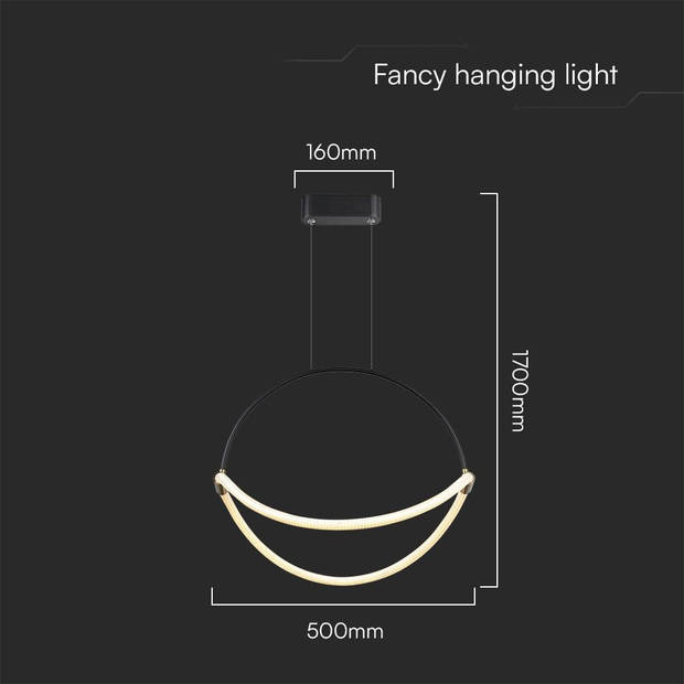 V-TAC VT-10125 Designer plafondlampen - Designer hanglampen - IP20 - Zwart - 16 Watt - 2000 Lumen - 4000K