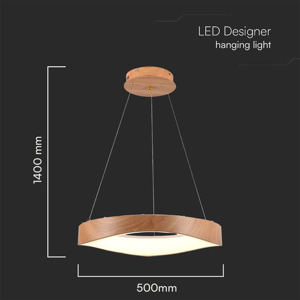 V-TAC VT-7974 Design plafondlampen - Design hanglampen - IP20 - Hout+Wit - 25 Watt - 2800 Lumen - 3000K