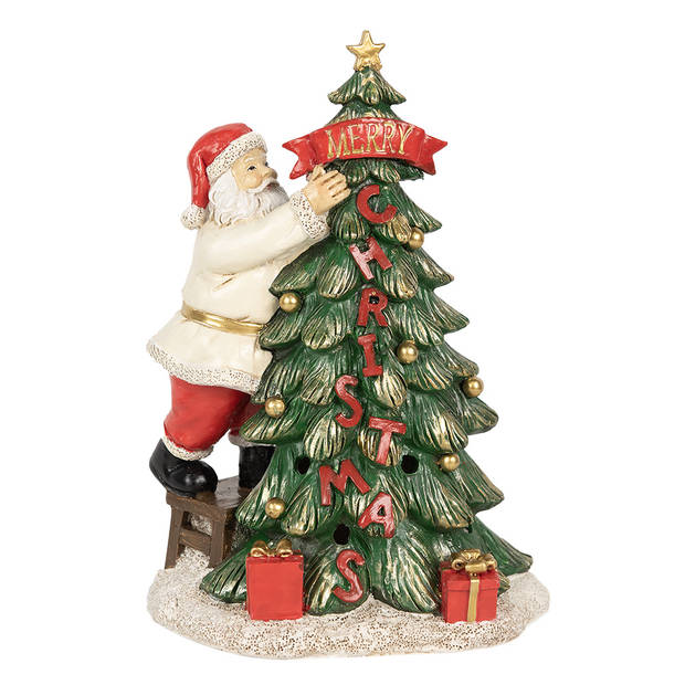 Clayre & Eef Kerstdecoratie met LED-verlichting Kerstman 15x10x22 cm Groen Kunststof Groen