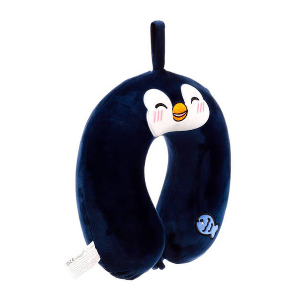 Nekkussen met ophanglus voor kinderen - pinguin - zwart - polyester - reiskussen voor onderweg - Nekkussens