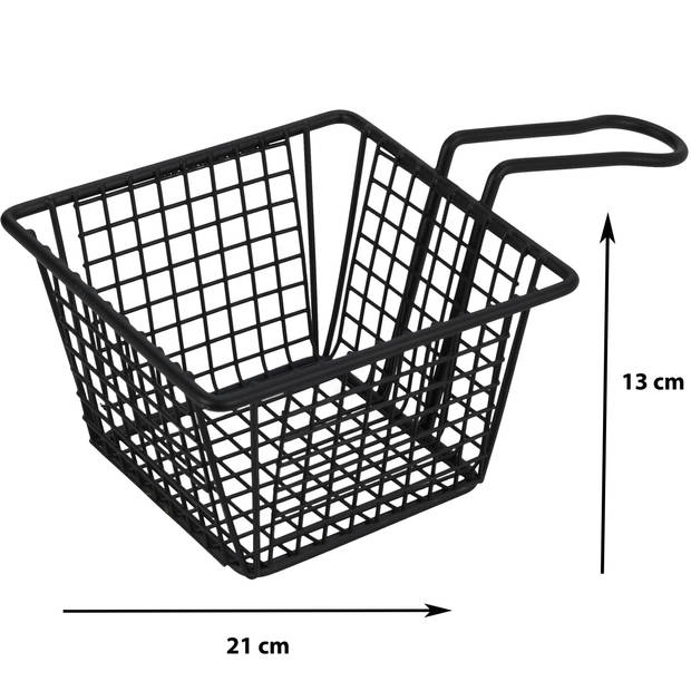 Excellent Houseware Frietmandje/patat serveermandje - zwart - metaal - 21 x 13 x 8,5 cm - Serveerschalen