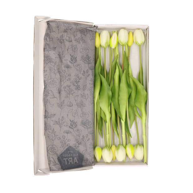 Bellatio Design Kunst tulpen boeket Bella - 12x stuks - wit - real touch - 40 cm - Kunstbloemen