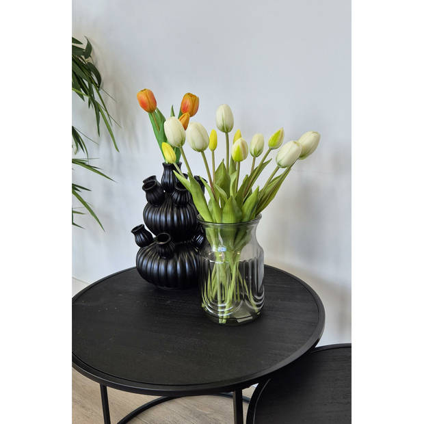 Bellatio Design Kunst tulpen boeket Bella - 12x stuks - wit - real touch - 40 cm - Kunstbloemen