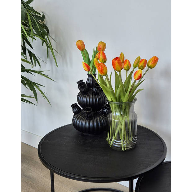 Bellatio Design Kunst tulpen boeket Bella - 12x stuks - zacht oranje - real touch - 40 cm - Kunstbloemen