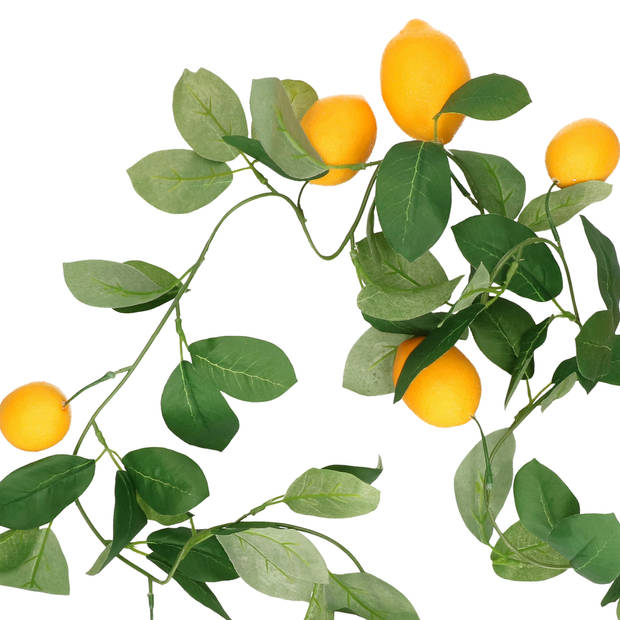 Bellatio Design Kunstbloem citrusfruit tak citroen - 180 cm - geel - citrusfruit slinger - decoratie - Kunstbloemen