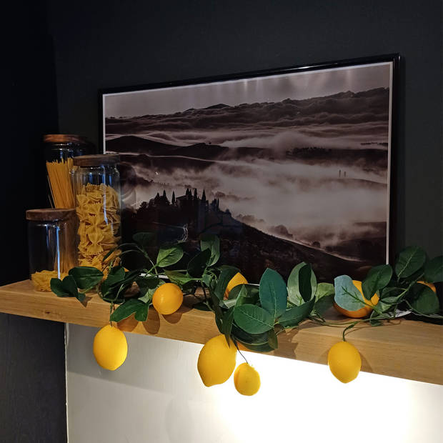 Bellatio Design Kunstbloem citrusfruit tak citroen - 180 cm - geel - citrusfruit slinger - decoratie - Kunstbloemen