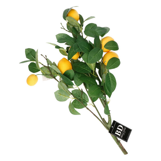 Bellatio Design Kunstbloem citrusfruit tak citroen - 60 cm - geel - kunst zijdebloemen - Kunstbloemen