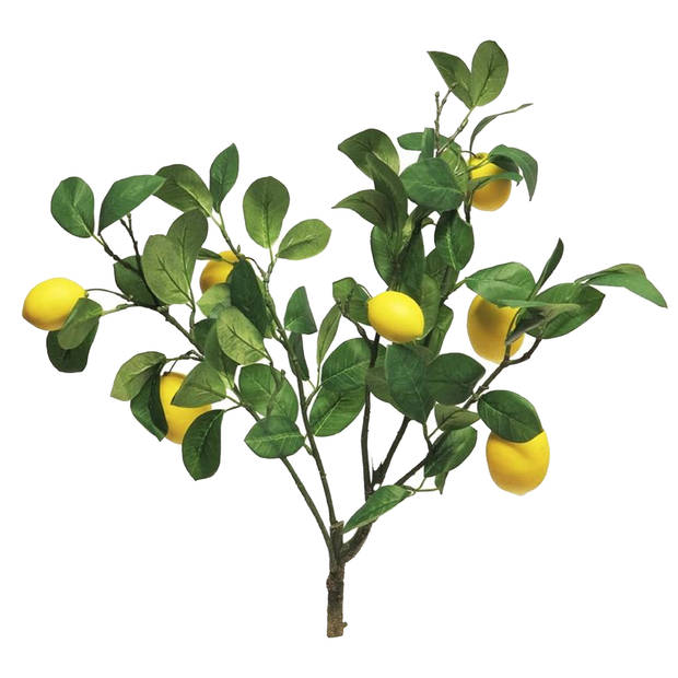Bellatio Design Kunstbloem citrusfruit tak citroen - 60 cm - geel - kunst zijdebloemen - Kunstbloemen