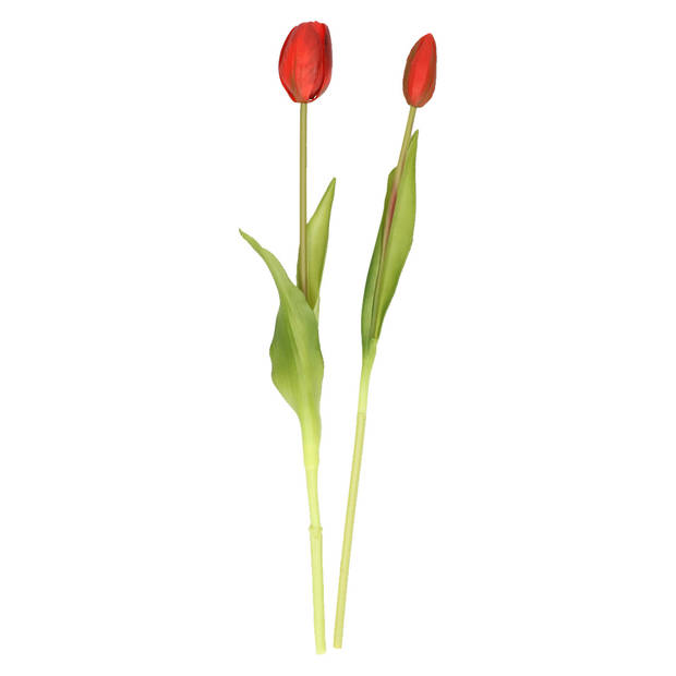 Bellatio Design Kunst tulpen boeket Bella - 12x stuks - rood - real touch - 40 cm - Kunstbloemen