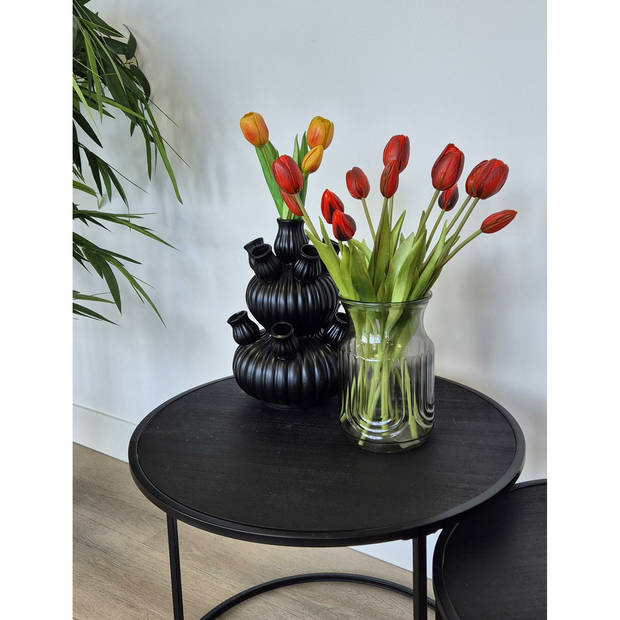 Bellatio Design Kunst tulpen boeket Bella - 12x stuks - rood - real touch - 40 cm - Kunstbloemen