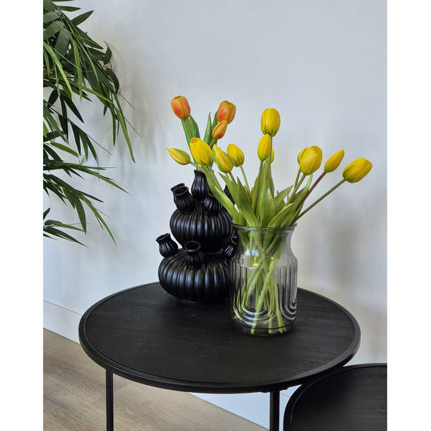 Bellatio Design Kunst tulpen boeket Bella - 12x stuks - geel - real touch - 40 cm - Kunstbloemen