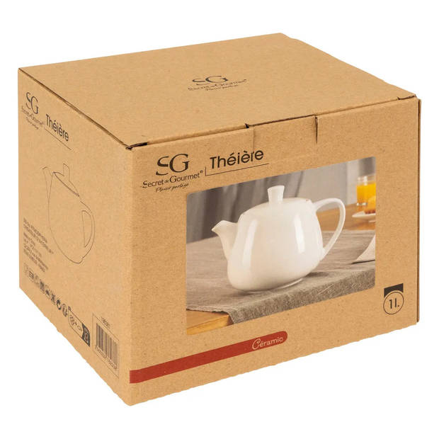 Secret de Gourmet Theepot Cameron - 1000 ml - keramiek - wit - deksel/handvat - Theepotten