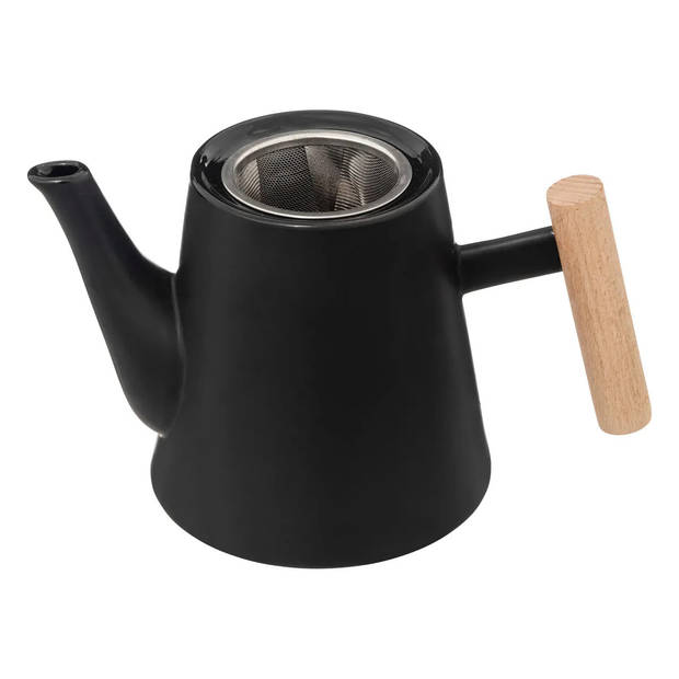 Secret de Gourmet Theepot Ceylon - 1000 ml - keramiek/hout - zwart - deksel/handvat - Theepotten