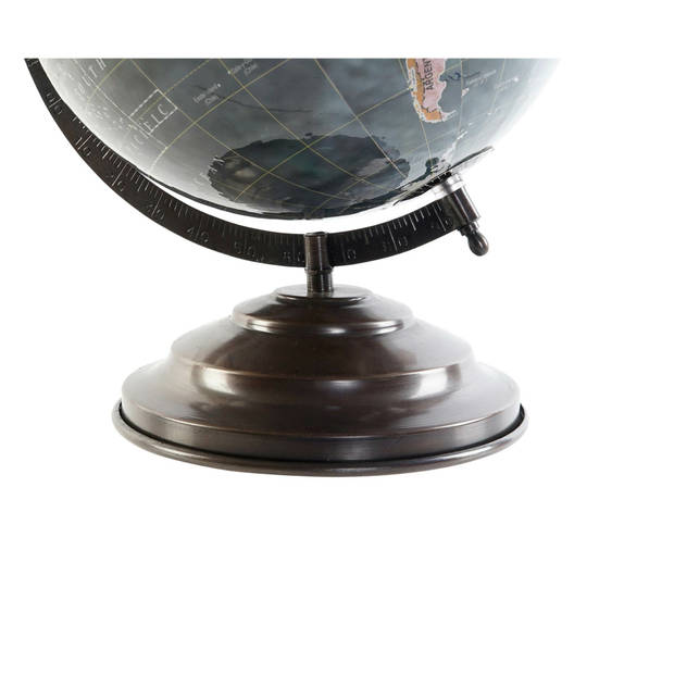Items Deco Wereldbol/globe op voet - kunststof - grijs/zwart - home decoratie artikel - D25 x H35 cm - Wereldbollen