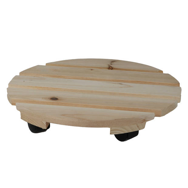 Sunnydays Plantenpot trolley - hout - naturel - rond - 30 x 30 cm - max 100 kilo - Planten onderzetter