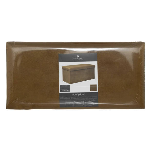 Atmosphera Poef/krukje/hocker Amber - Opvouwbare opslag box - fluweel Okergeel - 76 x 38 x 38 cm - Poefs