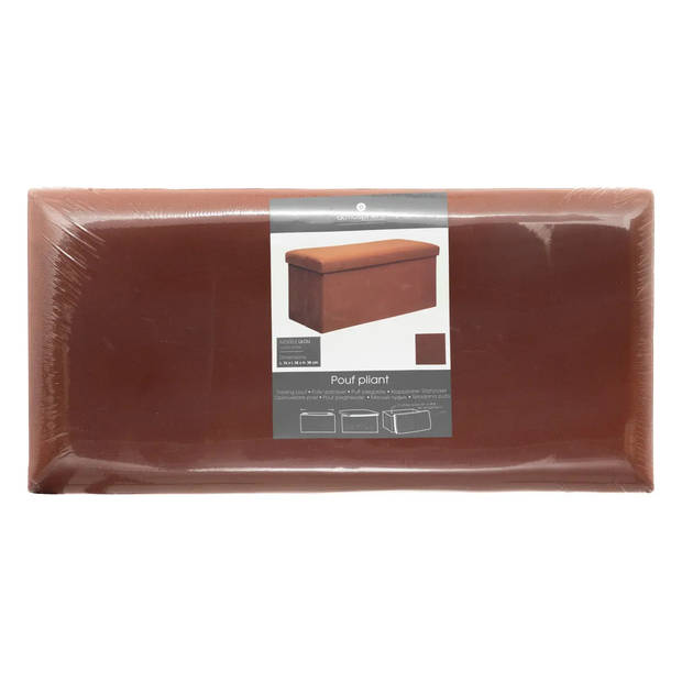 Atmosphera Poef/krukje/hocker Amber - Opvouwbare opslag box - fluweel Terracotta - 76 x 38 x 38 cm - Poefs