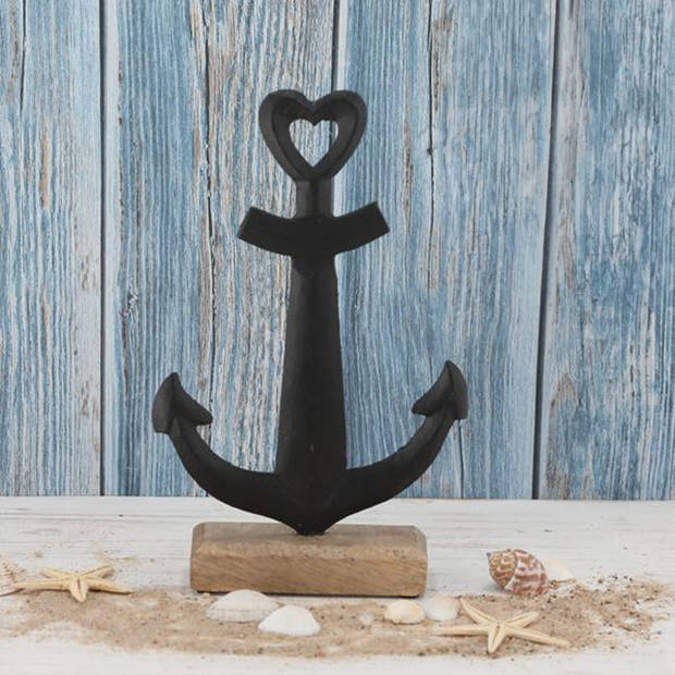 Scheep/schip anker beeld - 11 x 17 cm - maritieme home decoraties - aluminium/hout - Beeldjes