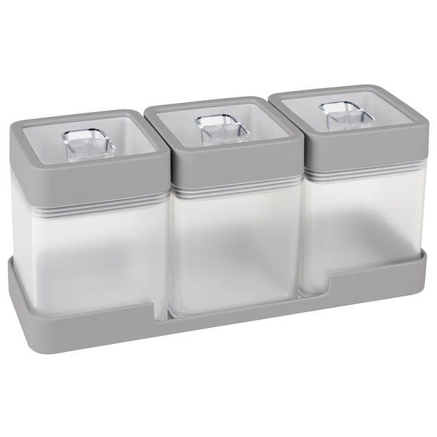 Sigma home voorraadbussen set 0,6L met tray transparant grijs