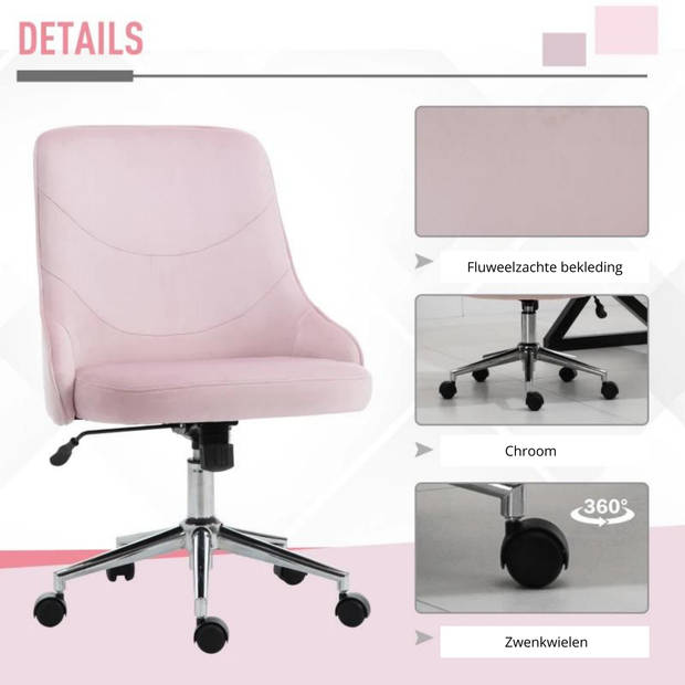 Bureaustoel - Computerstoel - Stoel - Bureau stoel - fluweel roze 57 x 61 x 86-96 cm