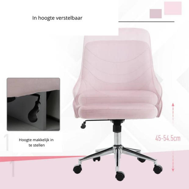 Bureaustoel - Computerstoel - Stoel - Bureau stoel - fluweel roze 57 x 61 x 86-96 cm