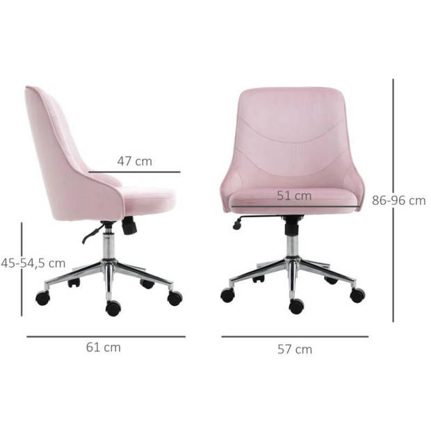 Bureaustoel - Computerstoel - Stoel - Bureau stoel - fluweel roze 57 x 61 x 86-96 cm