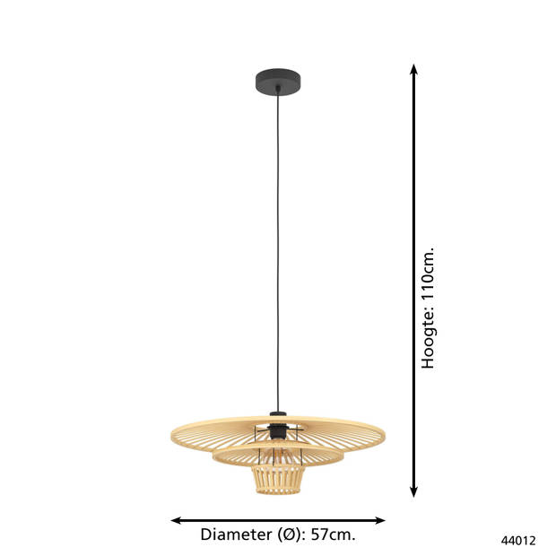 EGLO Lydney Hanglamp - E27 - Ø 57 cm - Zwart/Bruin