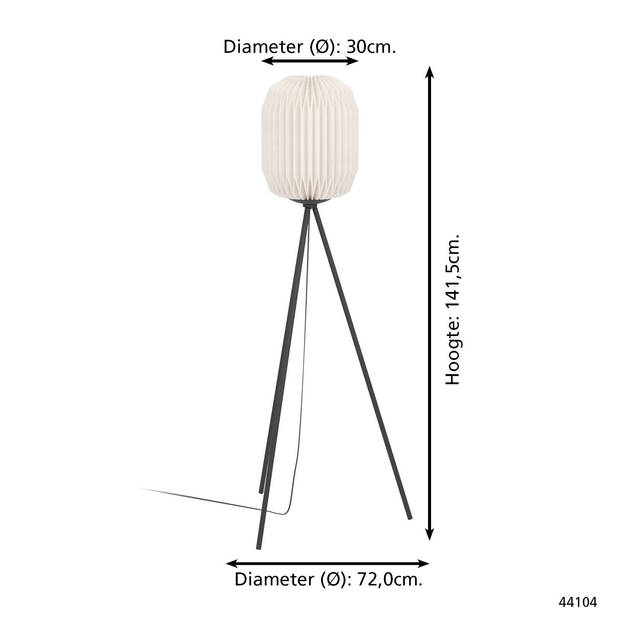 EGLO Belgrave Vloerlamp - E27 - 141,5 cm - Zwart/Wit - Papier