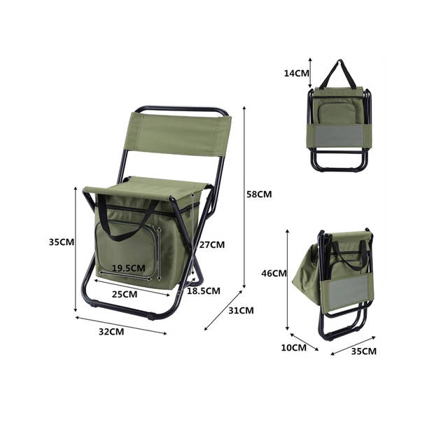 JONSKA Campingstoel met Koeltas - Vouwstoel - 32 x 31 x 58 cm - Groen