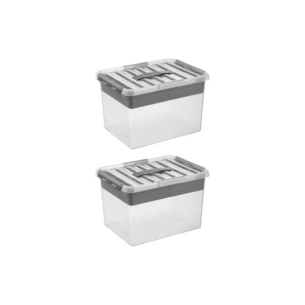 Q-line opbergbox met inzet 22L transparant metaal - Set van 2