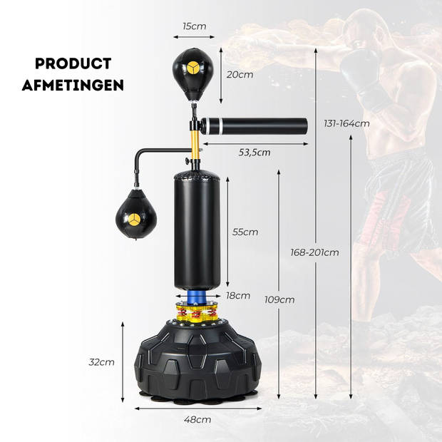 Costway 360° Boks Trainer Met Draaibare Stang - Boks Speed Ballen - Vulbare Basis - Boksuitrusting voor Thuis