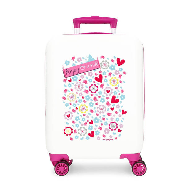 Movem kinderkoffer ABS Enjoy trolley 55 cm twister wit roze