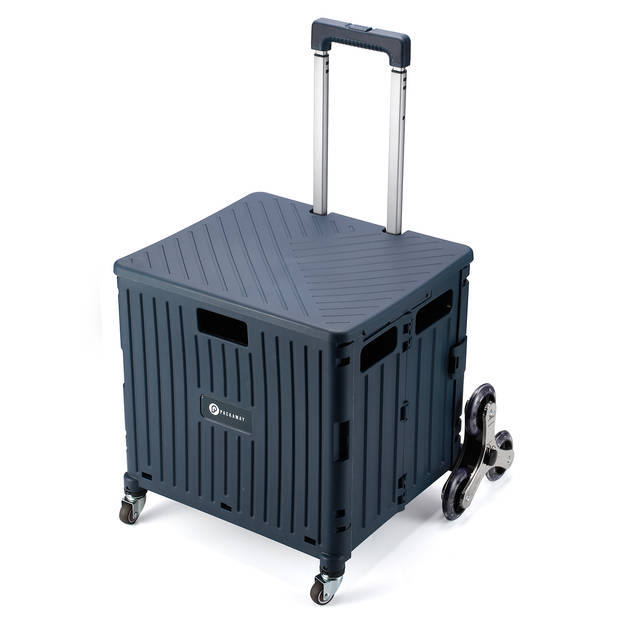 Packaway XL Opvouwbare Boodschappentrolley met speciale stoep wielen - Boodschappenkrat - Opbergbox - 50 Liter - Blauw
