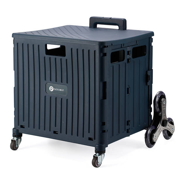 Packaway XL Opvouwbare Boodschappentrolley met speciale stoep wielen - Boodschappenkrat - Opbergbox - 50 Liter - Blauw