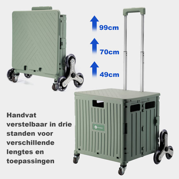 Packaway XL Opvouwbare Boodschappentrolley met speciale stoep wielen - Boodschappenkrat - Opbergbox - 50 Liter - Groen