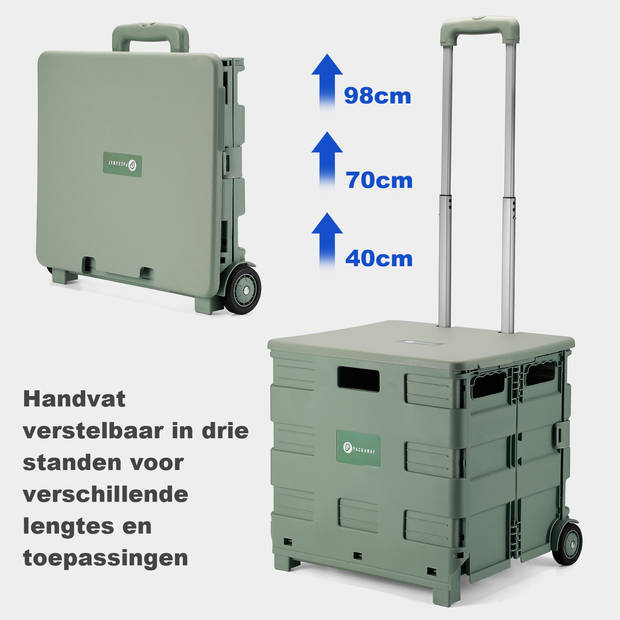 Packaway XL Opvouwbare Boodschappentrolley met wielen - Boodschappenkrat - Opbergbox - Vouwkrat - 50 Liter - Groen