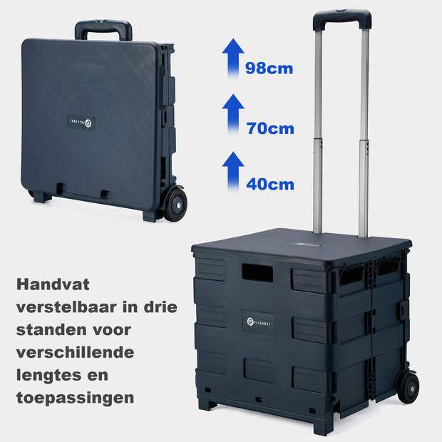 Packaway XL Opvouwbare Boodschappentrolley met wielen - Boodschappenkrat - Opbergbox - Vouwkrat - 50 Liter - Blauw