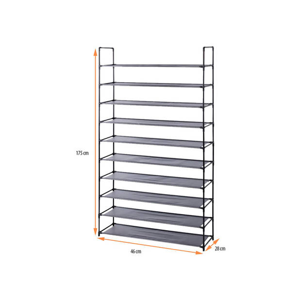 Lowander XL schoenenrek 10-laags - Schoenenkast Schoenen opbergsysteem - 20 tot 30 paar schoenen - Zwart