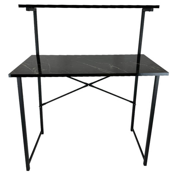 Brück Stevig Bureau met 2 Niveaus en Gepoedercoat Metalen Frame, Zwarte Marmerlook