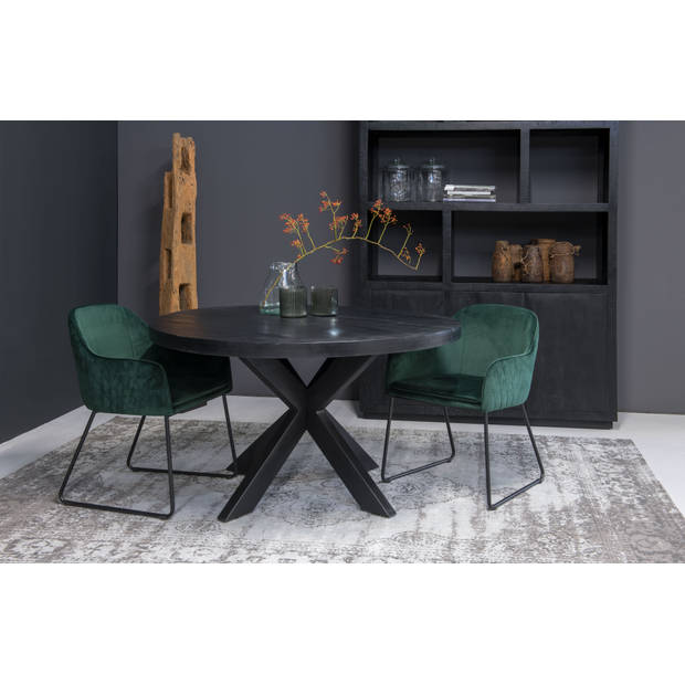 Livingfurn - Ronde Zwarte Eetkamertafel Kala - Spider Tafelpoten - van Mango Hout en Gecoat Staal - 130 cm