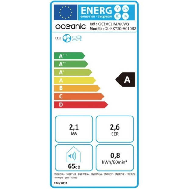 Oceanic Mobile Airconditioner - 7000 BTU - 2050W - Programmeerbaar - Energieklasse A - Monobloc