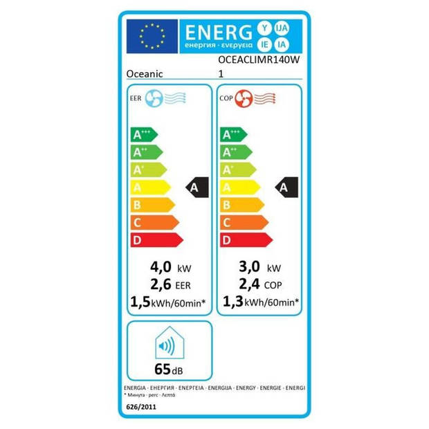 OCEANIC Monoblock mobiele airco - 4000W - 14000 BTU - Programmeerbaar - Energieklasse A - wit