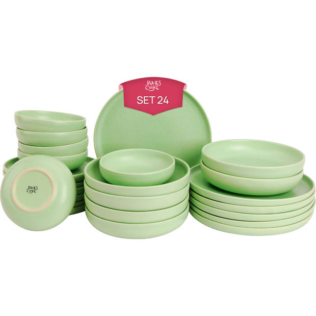 James Cooke Serviesset Bliss Stoneware 6-persoons 24-delig Groen