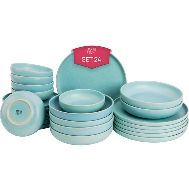 James Cooke Serviesset Bliss Stoneware 6-persoons 24-delig Lichtblauw