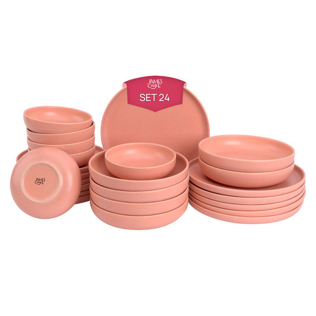 James Cooke Serviesset Bliss Stoneware 6-persoons 24-delig Roze