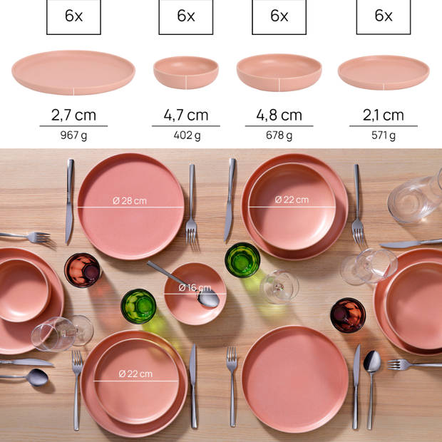 James Cooke Serviesset Bliss Stoneware 6-persoons 24-delig Roze